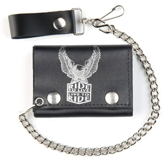 Eagle Printed Trifold Leather Wallet with Chain - (Set of 3)