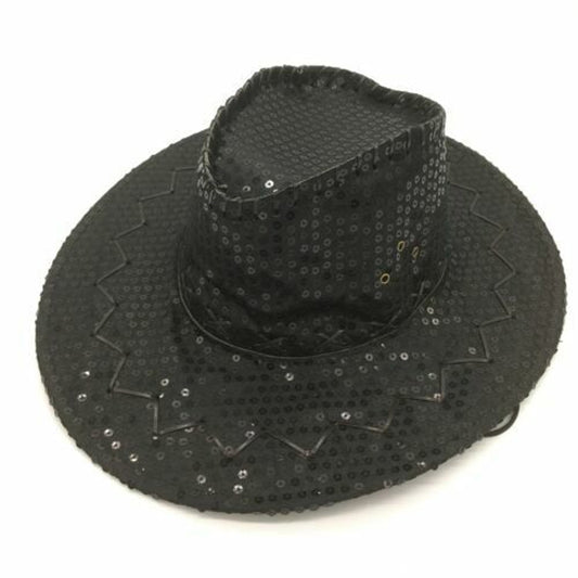 Unisex Stylish Black Sequin Cowboy Hat (Set of 3) - One Size