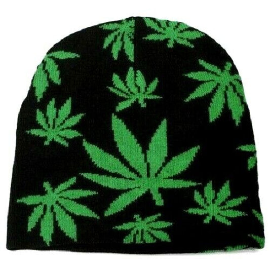 New Knitted Pot Leaf Beanie - Cozy Cannabis-Inspired Headwear (Sold By Piece)