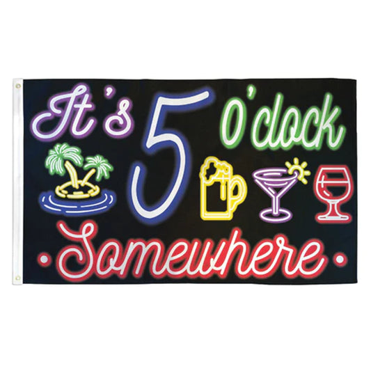 Boozy 5 O'Clock Somewhere 3' x 5' Flag - Fun Party Banner (Sold By The  Piece)