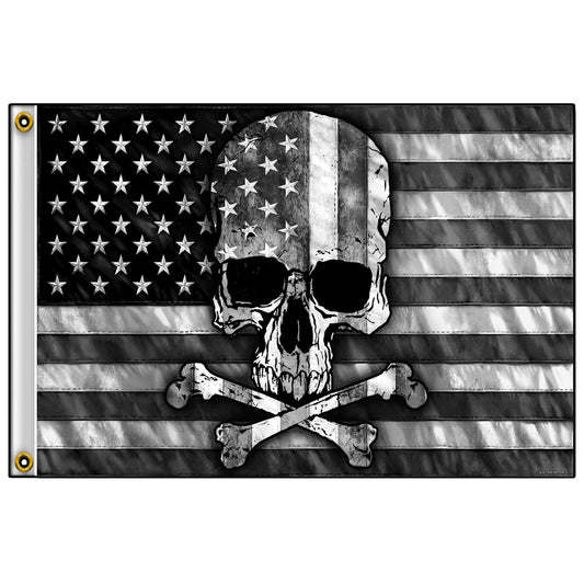 American Black & White Skull Bones Biker Deluxe 3x5' Flag (Set of 3)