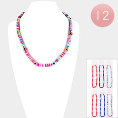 Evil Eye Station Heishi Beaded Assorted Necklaces (Sold by DZ=$23.88)