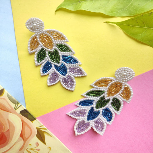 Beautiful Peacock Leaf Cascade Premium Embroidery Style Earrings For Women's