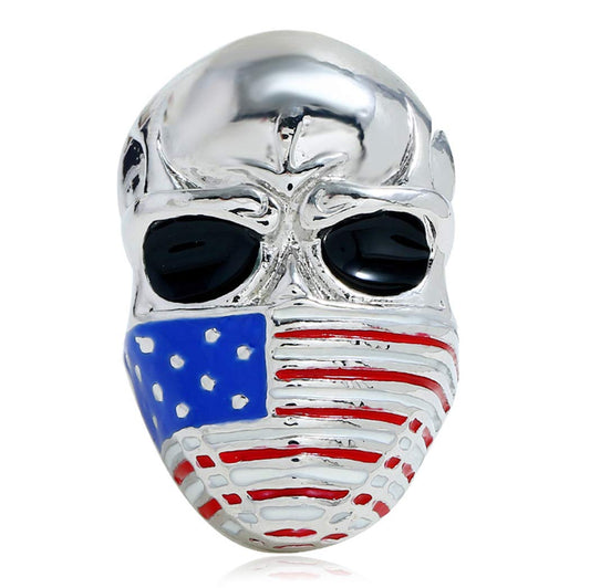 Skull Head American Flag Band Titanium Steel Men's Ring - Assorted Sizes
