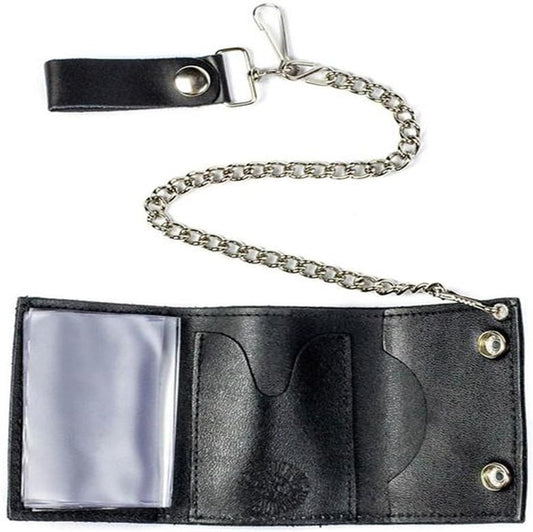 Wholesale Texas Lone Star Bull and Genuine Leather Tri-Fold Wallet with Chain (Sold by the piece)