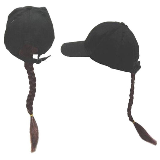 Baseball Hat With Long Brown Braided Ponytail Fake Hair