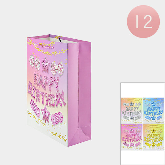 Happy Birthday Message Printed Stylish Gift Bags (Sold by DZ=$23.88)