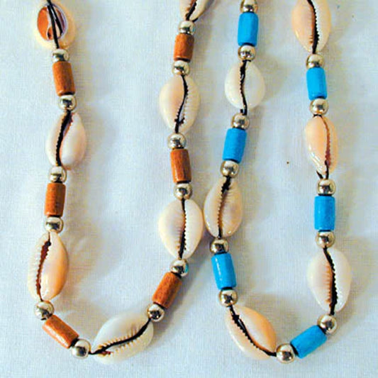 Real Cow Sea Shell  18 Inch Necklace With Beads - Assorted Colors