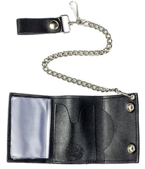 Guadalupe Mary Trifold Leather Wallets with Chain- Red & Silver Color