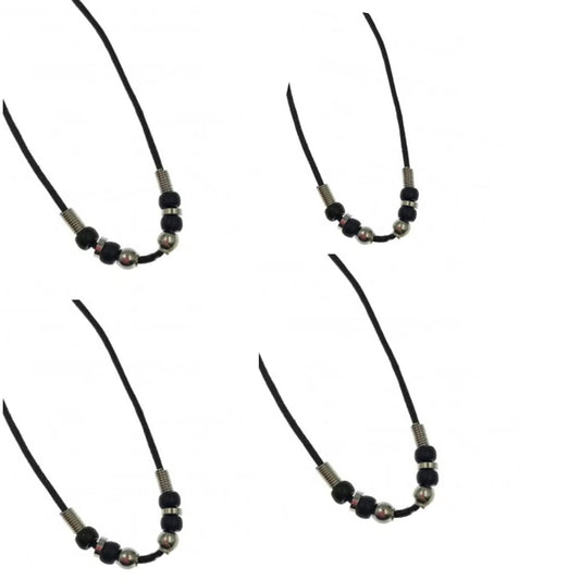 Wholesale Stylish Black Wax Cord Necklace 18" with Silver Beads (Sold By Dozen)