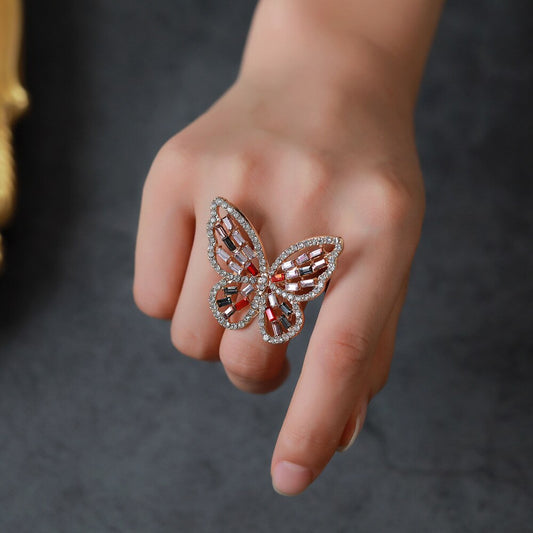 Wholesale Beautiful Design 2 Inch Glitter Wing Butterfly Adjustable Rings (Sold By Dozen)