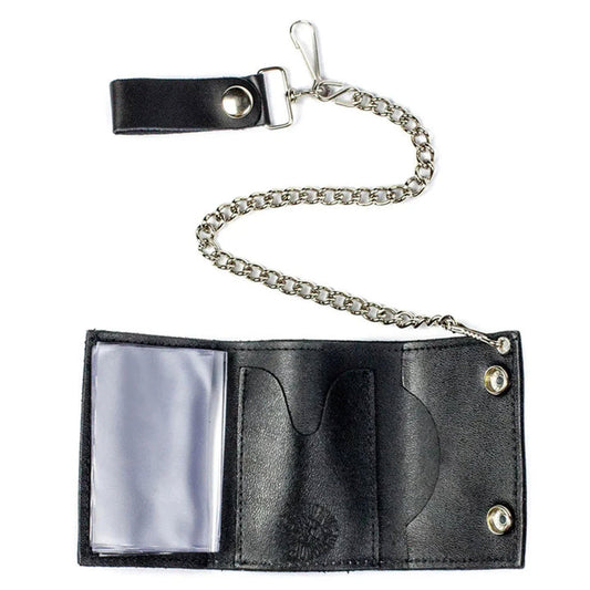 Eagle Printed Trifold Leather Wallet with Chain - (Set of 3)