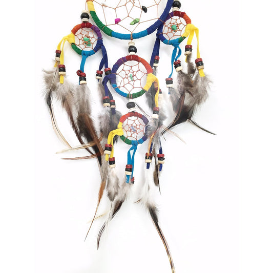 Wholesale Multi-Color Rainbow Dreamcatcher 6.5" x 20" with - Handcrafted Bohemian Decor (Sold By Piece)