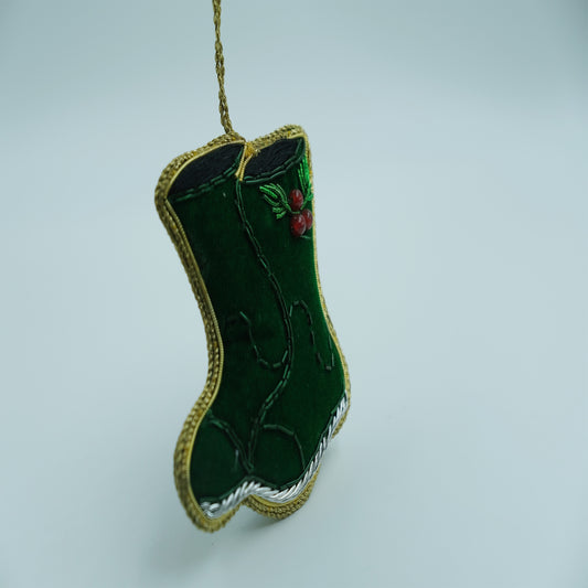 Ornament Green Wellies Shaped For Christmas Decoration  MOQ - 2 pcs