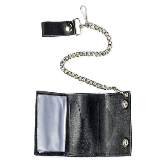 Premium American-Made Trifold Leather Wallet with Chain