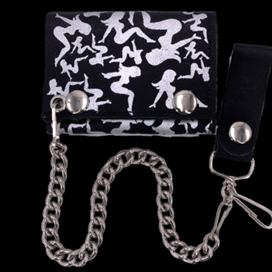Wholesale Multiple Trucker Mud Flap Girls Trifold Leather Chain Wallets  (Sold by the piece)