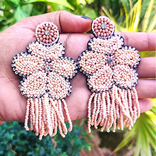 Unique Seed Beaded Earrings With Flower Design For Women's Of  All Occasion