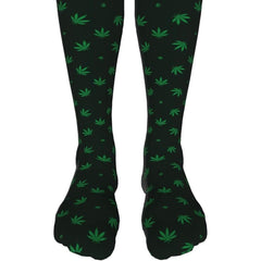 New Green & Black Pot Leaf Long Unisex Socks - Stylish Cannabis-Inspired Footwear (Sold By Piece)