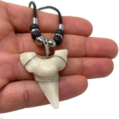 Wholesale Large Shark Tooth With Silver Beads Rope Adjustable Necklace Jewelry