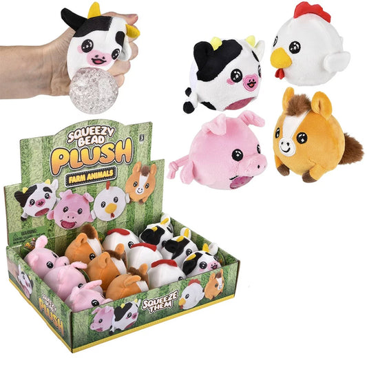 3" Farm Animal Squeezy Bead plush | Assorted (Dozen = $37.99)