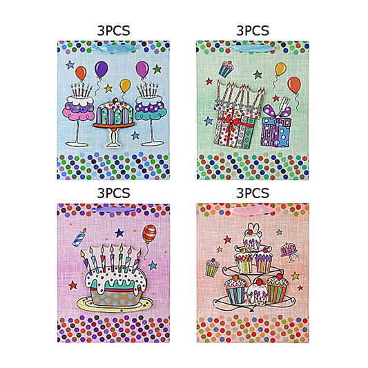 Cake Balloon & Star Printed Gift Bags (Sold by DZ=$23.88)