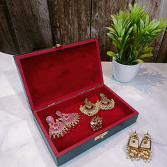 Handmade Wooden Velvet Trinket Jewelery Box Organizer For Women's