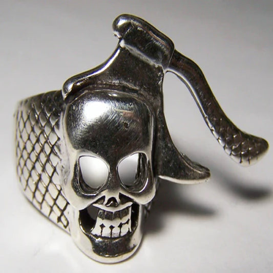 Wholesale Skull Head With Hatchet Designs Metal Biker Ring - Assorted Sizes