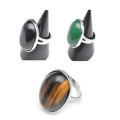 Wholesale Agate Stone Adjustable Metal Silver Rings - Assorted Colors