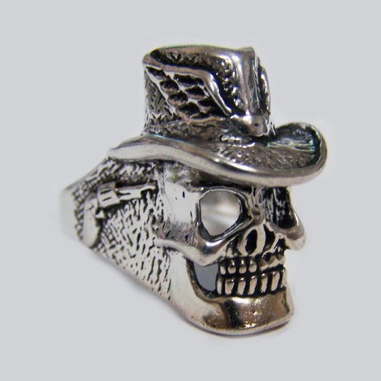 Wholesale Skeleton Skull Head With Top Hat Designs Silver Biker Ring