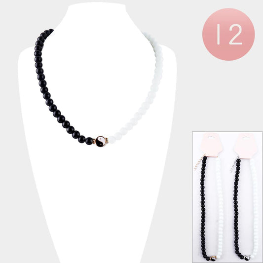 Yin Yang Accented Beaded Necklaces (Sold by Dozen=$29.88)