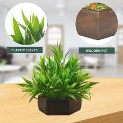 artificial bamboo leaves plant  with wood hexagon pot
