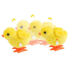 6.7" Wind Up Chicken Toy - Hopping Plush Yellow Chick