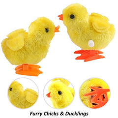 6.7" Wind Up Chicken Toy - Hopping Plush Yellow Chick