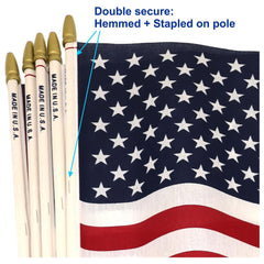 WholesaleAmerican Flag Proudly Made in U.S.A. Handheld US Stick Flags   User "12x18" Inch with Spear Gold Tip (Sold by the dozen)