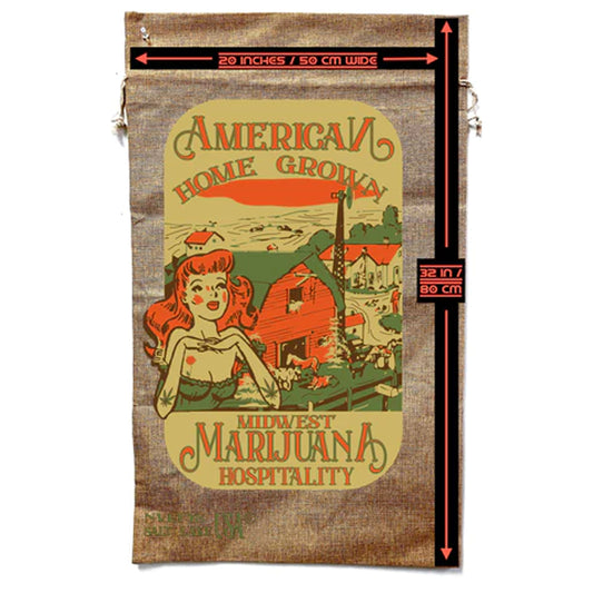 American Homegrown Marijuana Burlap Bag - Patriotic Cannabis Storage (Sold By Piece)