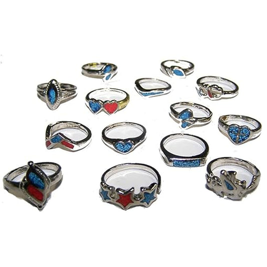 Wholesale Beautiful Design  Shapes Turquoise & Coral Rings for Ladies - Assorted Shapes (Sold By Dozen)