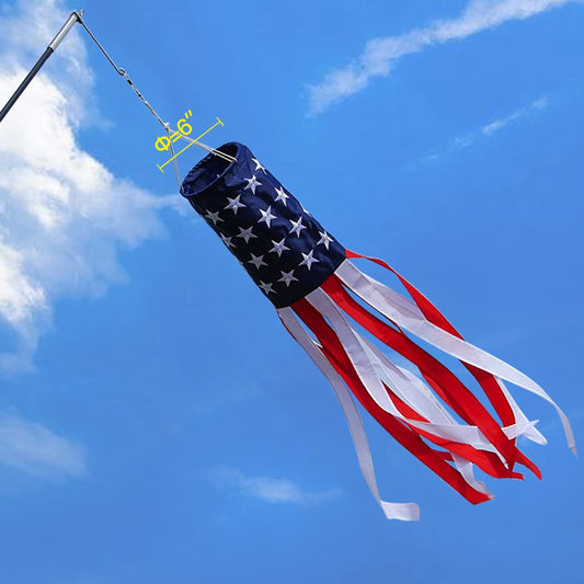 American US Flag Windsock 5-Foot - Embroidered Stars and Fade-Resistant