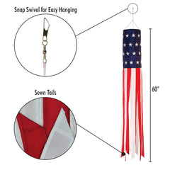 American US Flag Windsock 5-Foot - Embroidered Stars and Fade-Resistant