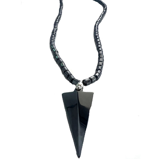 Wholesale New Arrow Shape Carved Black Hematite Stone Necklace with Pendant (Sold By Piece)