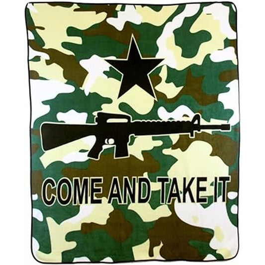 Wholesale Camouflage Come & Take It Rifle Gun Large 50x60 inch Plush Throw Blanket - Patriotic Comfort and Style (Buy Piece)