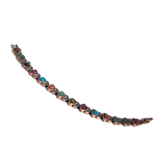 Wholesale Solid Copper Magnetic Heart-Shaped Mixed Stones Link Bracelet For Ladies (Sold By Piece)