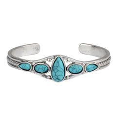 New Stylish Teardrop Turquoise Color Stone Silver Cuff Bracelet  (Sold By Piece)