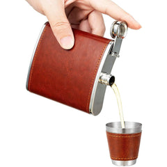 Wholesale New Brown Leather Flask Set with 4 Shot Glasses (Sold  By Piece)