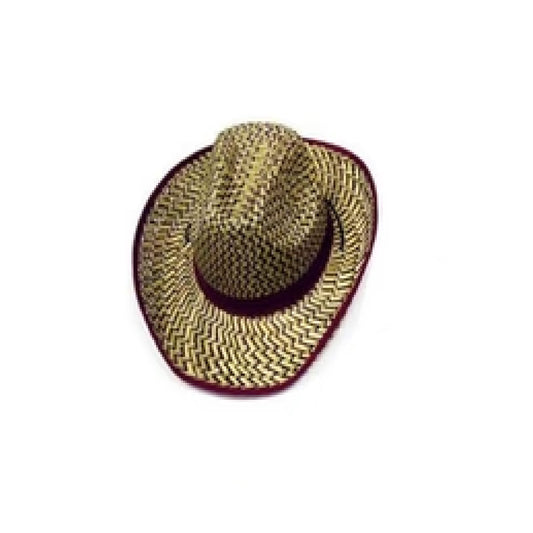Wholesale Brown Zig Zag Assorted Cowboy Straw Hats With Chin Strap (Sold by DZ)