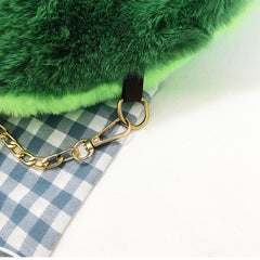 Wholesale New Stylish 12" Fuzzy Green Avocado Crossbody Purse With Functional Fashion (Sold By Piece)