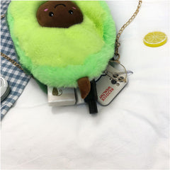 Wholesale New Stylish 12" Fuzzy Green Avocado Crossbody Purse With Functional Fashion (Sold By Piece)