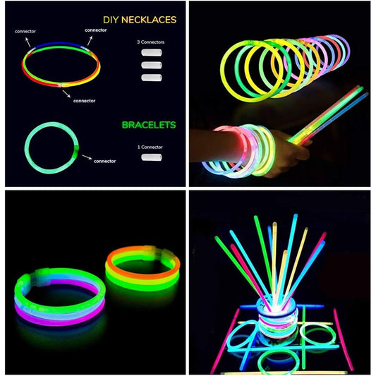 New 100-Piece Tube of Glow Bracelets - Assorted Colors for Fun Glow Parties(Sold By Piece)