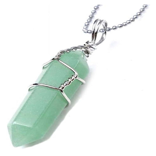 18" Green Aventurine Wire Wrapped Silver Chain Necklace - Adjustable Length