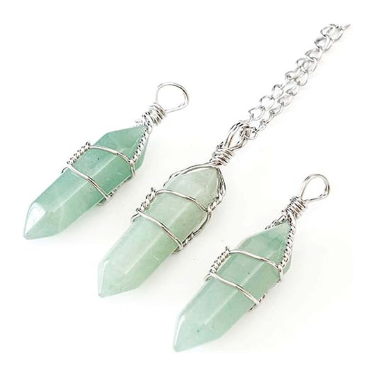 18" Green Aventurine Wire Wrapped Silver Chain Necklace - Adjustable Length