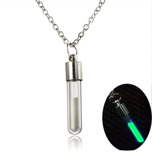 Wholesale Glow In The Dark Glass Vial Sand Necklace Green, Adjustable Silver Chain (sold by the piece or dozen)